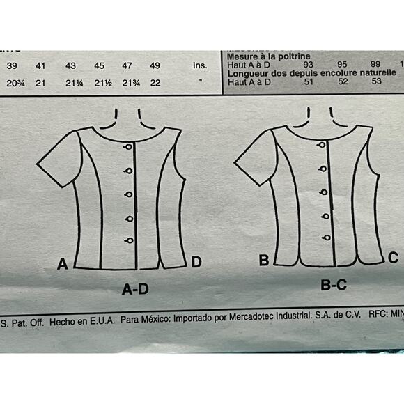 McCalls 2818 sewing pattern knit top scoop square V neck size 14 16 18 - Picture 6 of 6